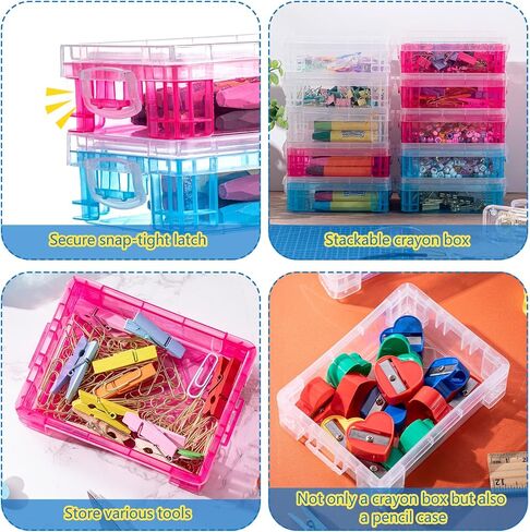 Suzile 40 Pcs Plastic Crayon Boxes Stackable Transparent Crayon Organizer with Lid Crayon Storage Containers Bulk for Office School Classroom Supplies Pen Pencil Art Crafts (Clear, Red, Blue) in Saudi Arabia