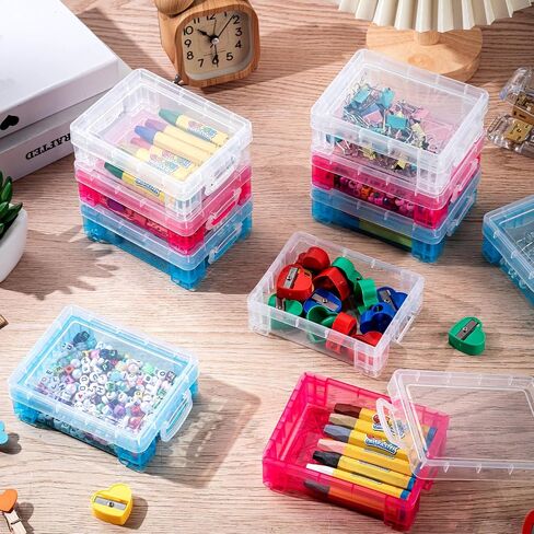 Suzile 40 Pcs Plastic Crayon Boxes Stackable Transparent Crayon Organizer with Lid Crayon Storage Containers Bulk for Office School Classroom Supplies Pen Pencil Art Crafts (Clear, Red, Blue) in Saudi Arabia
