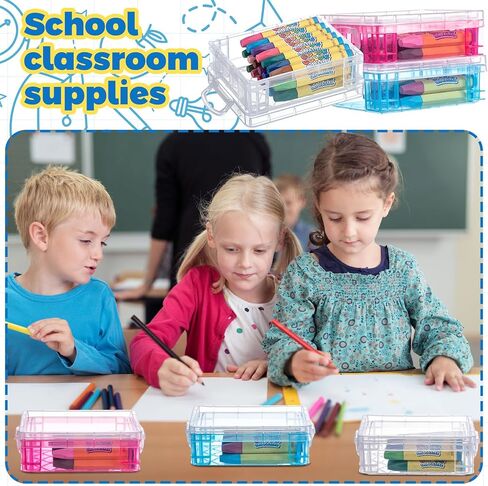 Suzile 40 Pcs Plastic Crayon Boxes Stackable Transparent Crayon Organizer with Lid Crayon Storage Containers Bulk for Office School Classroom Supplies Pen Pencil Art Crafts (Clear, Red, Blue) in Saudi Arabia