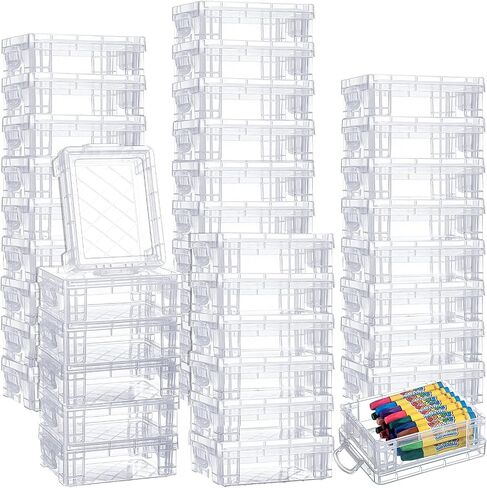 Suzile 40 Pcs Plastic Crayon Boxes Stackable Transparent Crayon Organizer with Lid Crayon Storage Containers Bulk for Office School Classroom Supplies Pen Pencil Art Crafts (Clear, Red, Blue) in Saudi Arabia