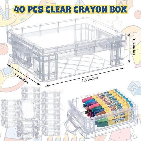 Suzile 40 Pcs Plastic Crayon Boxes Stackable Transparent Crayon Organizer with Lid Crayon Storage Containers Bulk for Office School Classroom Supplies Pen Pencil Art Crafts (Clear, Red, Blue) in Saudi Arabia