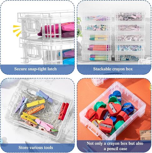 Suzile 40 Pcs Plastic Crayon Boxes Stackable Transparent Crayon Organizer with Lid Crayon Storage Containers Bulk for Office School Classroom Supplies Pen Pencil Art Crafts (Clear, Red, Blue) in Saudi Arabia
