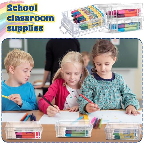 Suzile 40 Pcs Plastic Crayon Boxes Stackable Transparent Crayon Organizer with Lid Crayon Storage Containers Bulk for Office School Classroom Supplies Pen Pencil Art Crafts (Clear, Red, Blue) in Saudi Arabia