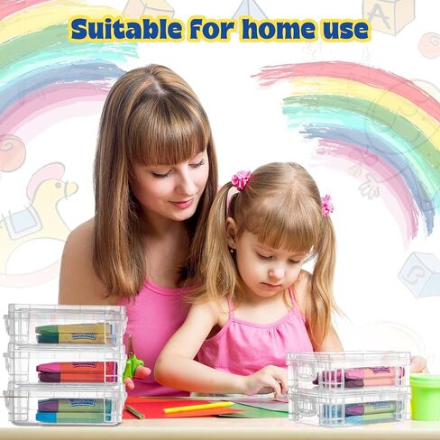 Suzile 40 Pcs Plastic Crayon Boxes Stackable Transparent Crayon Organizer with Lid Crayon Storage Containers Bulk for Office School Classroom Supplies Pen Pencil Art Crafts (Clear, Red, Blue) in Saudi Arabia