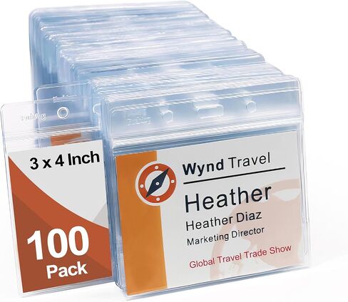 3x4 Inch Name Badge Holders - Fushing Clear Plastic Horizontal Name Tag Badge ID Card Holders for 3 x 4 Inch Name Badge Inserts or Name Tag Inserts (100) in Saudi Arabia