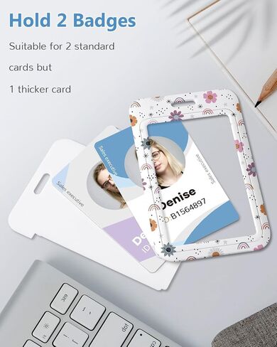 ID Badge Holder with Lanyard, Cute Flower Badge Holders Reels with Detachable Lanyards, Rainbow Work Card Retractable Keychain Vertical ID Card for Nurse Students Teachers Office Staff in Kuwait