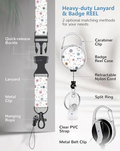ID Badge Holder with Lanyard, Cute Flower Badge Holders Reels with Detachable Lanyards, Rainbow Work Card Retractable Keychain Vertical ID Card for Nurse Students Teachers Office Staff in Kuwait
