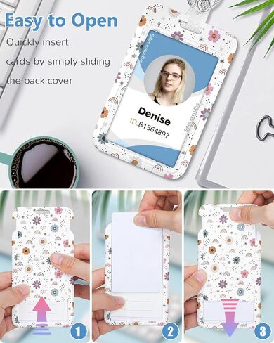 ID Badge Holder with Lanyard, Cute Flower Badge Holders Reels with Detachable Lanyards, Rainbow Work Card Retractable Keychain Vertical ID Card for Nurse Students Teachers Office Staff in Kuwait