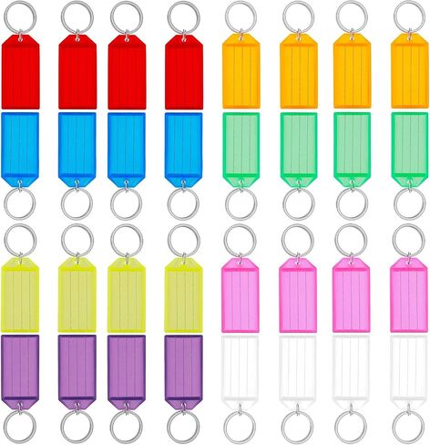 32 Pack Plastic Key Tags with Ring, 8 Assorted Colours Plastic Key Tags with Labels, Key Identifiers Tags, Name Tags Labels, Adapt to Name, Luggage, Pets, Bags, and USB Drive in Saudi Arabia