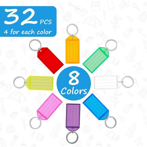 32 Pack Plastic Key Tags with Ring, 8 Assorted Colours Plastic Key Tags with Labels, Key Identifiers Tags, Name Tags Labels, Adapt to Name, Luggage, Pets, Bags, and USB Drive in Saudi Arabia