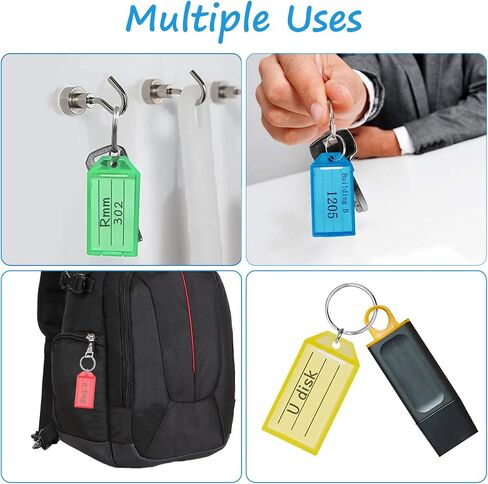 32 Pack Plastic Key Tags with Ring, 8 Assorted Colours Plastic Key Tags with Labels, Key Identifiers Tags, Name Tags Labels, Adapt to Name, Luggage, Pets, Bags, and USB Drive in Saudi Arabia