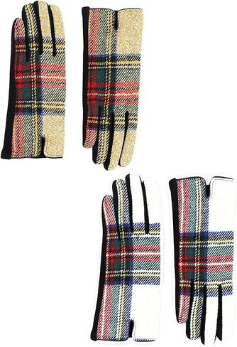Achillea 2 Pairs Women’s Festive Tweed Tartan Plaid Gloves w/Touchscreen Finger in Saudi Arabia