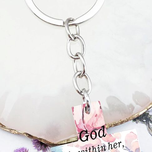 OEHEDOU Christian Gifts For Women Cross Keychain Religious Gifts For Women Girls Spiritual Gifts For Women Bible Verse Prayers Gifts Faith Based Gifts God Is Within Her She Will Not Fall in Kuwait
