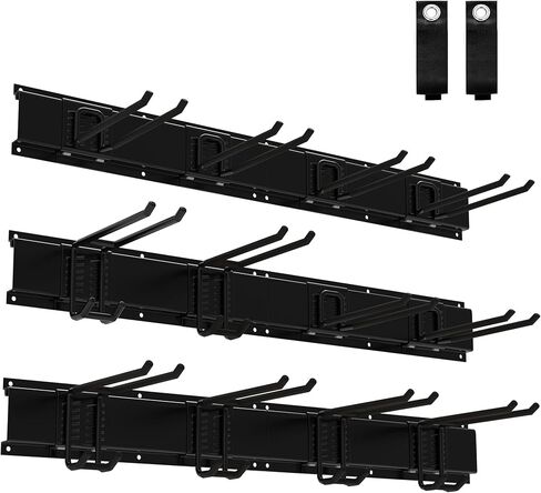 منظم أدوات المرآب على الحائط مقاس 48 بوصة، منظم أدوات ساحة الحديقة، شماعات أدوات قابلة للتعديل، حامل مجرفة الحائط، 3 قضبان و9 خطافات، حامل أدوات شديد التحمل - 330 رطلًا أقصى حمولة in Kuwait