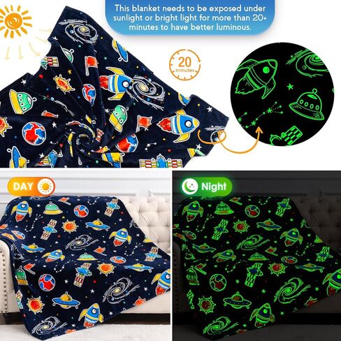Space Toys Gifts for Boys Girls - Glow in The Dark Galaxy Blanket Christmas Birthday Valentine's Day Easter Present for Kids Age 1 2 3 4 5 6 7 8 9 10 Year Old Child Star Planet Spaceship Throw 50"x60" in Saudi Arabia