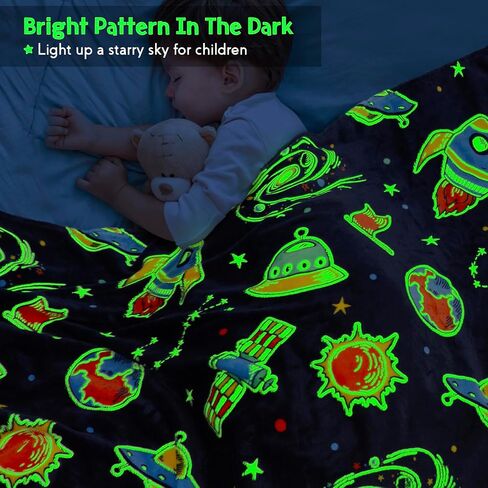 Space Toys Gifts for Boys Girls - Glow in The Dark Galaxy Blanket Christmas Birthday Valentine's Day Easter Present for Kids Age 1 2 3 4 5 6 7 8 9 10 Year Old Child Star Planet Spaceship Throw 50"x60" in Saudi Arabia