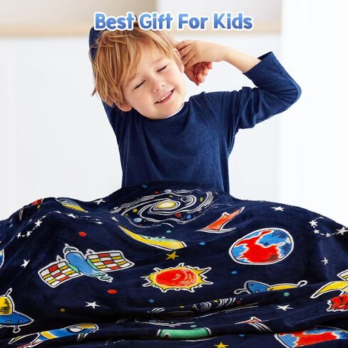 Space Toys Gifts for Boys Girls - Glow in The Dark Galaxy Blanket Christmas Birthday Valentine's Day Easter Present for Kids Age 1 2 3 4 5 6 7 8 9 10 Year Old Child Star Planet Spaceship Throw 50"x60" in Saudi Arabia