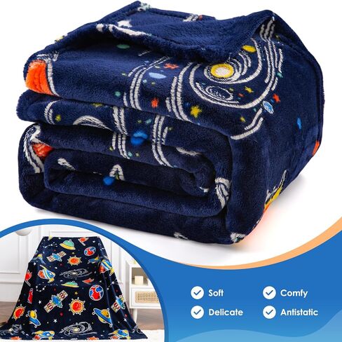 Space Toys Gifts for Boys Girls - Glow in The Dark Galaxy Blanket Christmas Birthday Valentine's Day Easter Present for Kids Age 1 2 3 4 5 6 7 8 9 10 Year Old Child Star Planet Spaceship Throw 50"x60" in Saudi Arabia