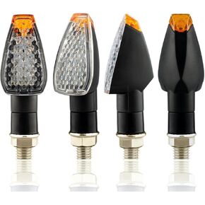 4pcs Mini Motorcycle Turn Signals Lights Indicators,Universal 14 LED Amber Small Stalk Arrow Front Rear Motorbike Blinkers Accessories for Dirt Bike,Scooter (Clear)
