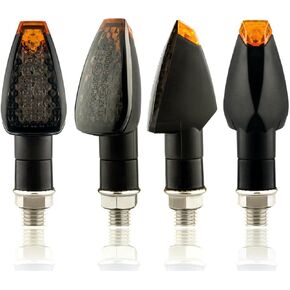 4pcs Mini Motorcycle Turn Signals Lights Indicators,Universal 14 LED Amber Small Stalk Arrow Front Rear Motorbike Blinkers Accessories for Dirt Bike,Scooter (Smoke)