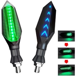 Universal Motorcycle LED Turn Signal Lights Double Color Front Rear Indicator Indicator Lights Green Flowing and Blue Daytime Running Lights Waterproof 12V 17LEDs.2-Pack.
