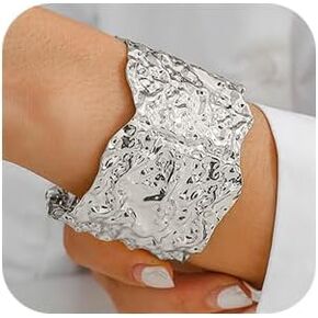 Denifery Hammered Chunky Cuff Bracelets Vintage Boho Wide Bangle Bracelets Irregular Statement Bracelet Thick Arm Cuff Gold Silver Bracelet for Women
