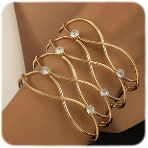 YERTTER Punk Gold Plated Bangle Bracelets Open Cross Rhinestone Wrist Bangle Cuff Bracelets for Women (Style 3)