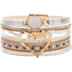 Leather Bracelet for Women Multilayer Wrap Leather Bracelet Rhinestone Leather Bracelets