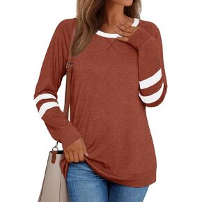 AUTOMET Womens Long Sleeve Shirts Color Block Casual Crewneck Tops Tshirt Basic Tees Fall Fashion Clothes Outfits 2024