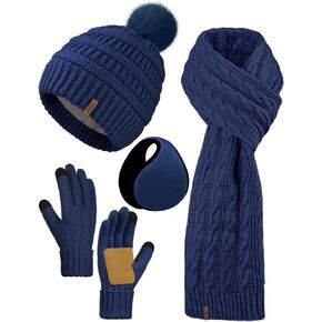 Aneco 4-in-1 Women Winter Beanie Hat Scarf Touchscreen Gloves Ear Warmer Set Fleece Lined Warm Knit Skull Cap with Pom Pom in Saudi Arabia