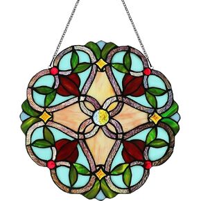 12 Inch Round Stained Glass Window Panel,Handmade Sun Catcher Decorations Stained Glass Window Hangings for The Windows Or Wall (Green) in Kuwait