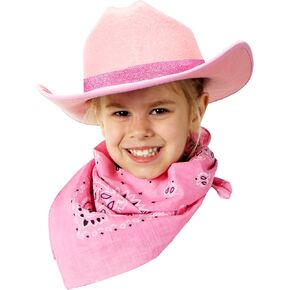 Girl's Pink Sparkle Cowboy Hat & Bandana Set