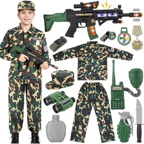GIFTINBOX Kids Army Costume For Boys Military Soldier Costume with Army Toys,Dress Up Boys Costume Halloween Costumes for Kids Boys 5-7…