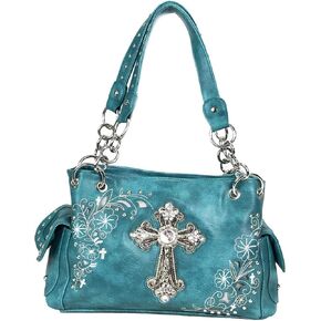 Zzfab Rhinestone Cross Embroidered Floral Western Handbag