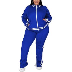 UOUA Women's Plus Size Jogging Suit 2 Piece Sweatsuit Long Sleeve Jacket & Pants Two Piece Track Set Outfit
