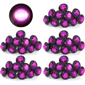MADCATZ 50 Pcs 3/4 Inch Round Purple Light 3 LED 2835 Mini Clearance Side Marker Lights Shape Turn Lamps for Boat Trailer Truck Pickup Caravan RV Waterproof 12V DC