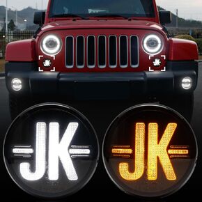 Smoked Lens LED Turn Signal Lights Compatible with Wrangler JK 2007-2018, Front Amber Turn Signal Lamp, 2PCS Daytime Running Lights LED, White DRL Front Grill Indicator Parking Light
