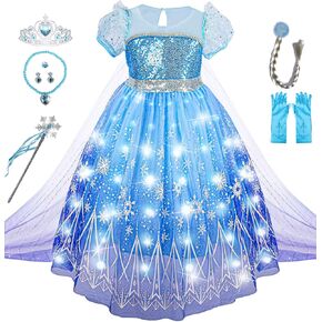 Light Up Girls Halloween Costume Snow Princess Dress Ice Christmas Costumes Toddler Kids Costume with Accessories