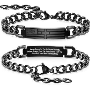 TempBeau Black Cross Bracelet for Men - Black Bible Verse Stainless Steel Chain Mens American Flag Bracelet Birthday Gift Ideas First Communion Confirmation Baptism Christian Easter Gifts for Men,3