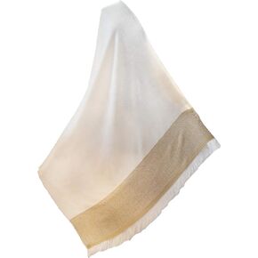 Large Silk Wool Jamavar Shawl White-on-White & Gold Reversible Paisely Pashmina