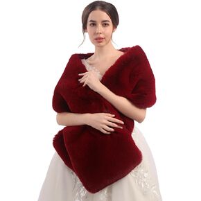 Teyglen Women's Wedding Faux Fur Shawl Cold Winter Warm Fur Wrap Cross Fur Shawl Bridal Fur Collar Scarf for Evening Party
