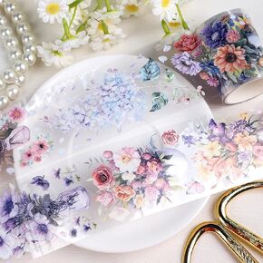 Journaling Scrapbook PET Tapes - Floral Scrapbooking Junk Journal Supplies, Flower Decorative Tapes for Art Crafts, Aesthetic Washi Tapes Scrapbooking Supplies, Floral Journaling Tapes in Kuwait