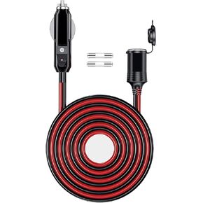 12V/24V 16AWG Heavy Duty Cigarette Lighter Extension Cable 13FT, 156W/20A Male Plug to Female Socket Adapter Extension Cord with LED Lights (Built-in 20A Fuse & 2 * 20A Spare Fuse)