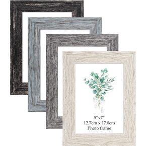 4x6 Picture Frame Set of 4, Multi Color Rustic 4 x 6 Photo Frames for 4 by 6 inch Pictures for Wall Collage and Tabletop, Black Brown White Grey