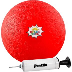 Franklin Sports Ryan's World Playground Ball - Playground Kickball and Dodgeball for Kids - 8.5" Inflatable PVC Ball and Pump - Red, Green