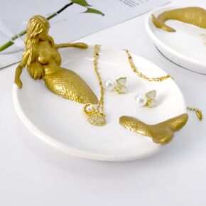 Warmtree Jewelry Tray Mermaid Ring Dish,Small Key Bowl Trinket Dish,Cute Organizer Plate Vanity Decorations Accessories for Home Decoration Birthday Gifts (gold mermaid)