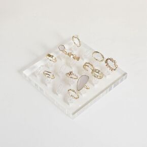 GemeShou Transparent Ring storage tray with 12 clips, Acrylic Jewelry ring display stand for selling, Clear Ring Jewelry holder for show【Acrylic ring tray with 16 clips】