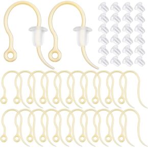 100pcs Clear Plastic Earring Hooks Ear Wire with Loop French Fish Hooks and 100pcs Transparent Earring Stoppers for DIY Earrings Jewelry Making Craft Decoration