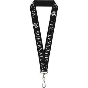 Buckle-Down Supernatural Lanyard, Supernatural Text and Pentagram Black White, Elastic