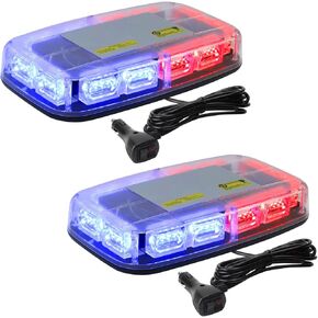 2Pcs Red Blue Led Rooftop Strobe Light, Beacon Lights with Magnetic Base, 16 Flashing Modes Warning Lights for Firefighter Construction Snow Plow Cars,2 Years Warranty (2Pcs Red/Blue)